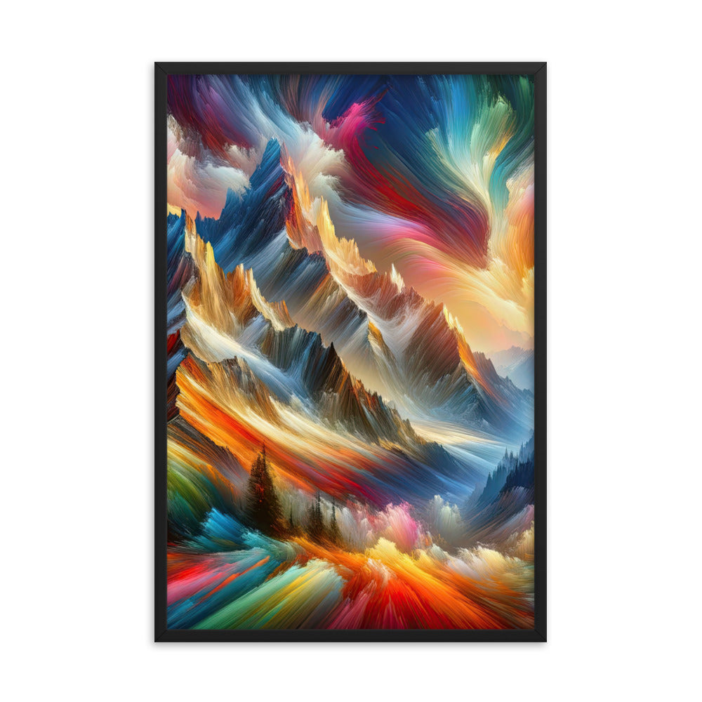 Lebendige abstrakte Alpendarstellung in populärem Kunststil - Premium Poster mit Rahmen berge xxx yyy zzz 61 x 91.4 cm