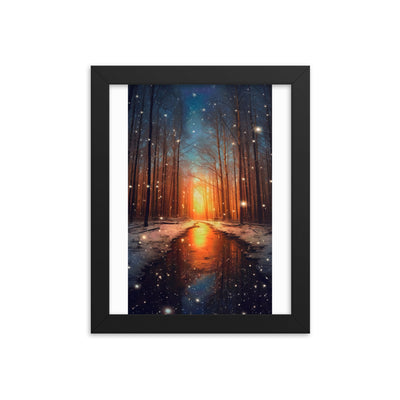 Bäume im Winter, Schnee, Sonnenaufgang und Fluss - Premium Poster mit Rahmen camping xxx Black 20.3 x 25.4 cm