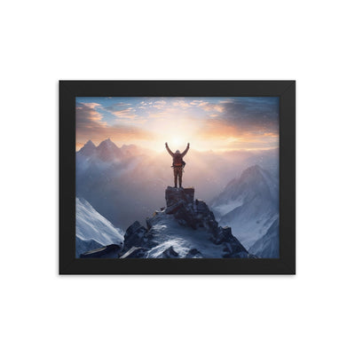 Mann auf der Spitze eines Berges - Landschaftsmalerei - Premium Poster mit Rahmen berge xxx Black 20.3 x 25.4 cm
