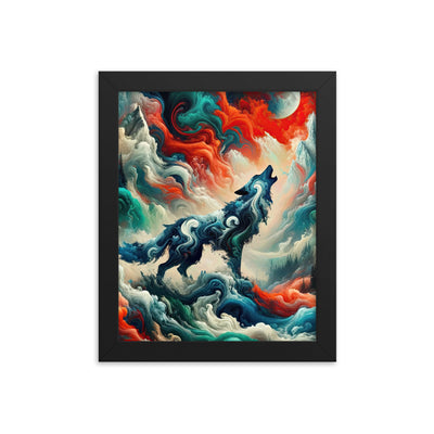 Abstrakte Kunst eines Wolfes in den Alpen mit Mustern aus eisigem Blau und Waldgrün verschmelzen mit feurigen Farben (AN) - Enhanced Matte xxx yyy zzz 20.3 x 25.4 cm