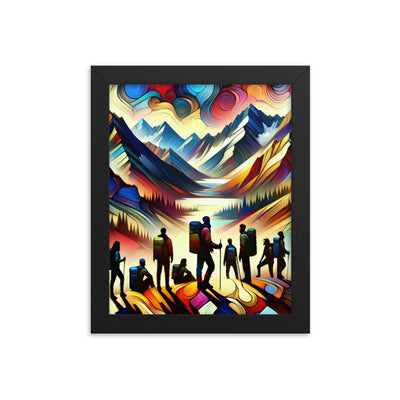 Abstraktes Kunstgemälde der Alpen voller lebendiger Muster. Ein vielfältiges Wanderteam, sowohl Männer als auch Frauen - Enhanced Matte wandern xxx yyy zzz 20.3 x 25.4 cm