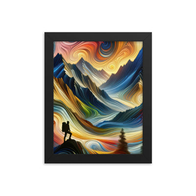 Abstraktes Kunstgemälde der Alpen mit wirbelnden, lebendigen Farben und dynamischen Mustern. Wanderer Silhouette - Enhanced Matte Paper wandern xxx yyy zzz 20.3 x 25.4 cm