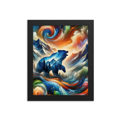 Lebendige Alpen und Bären Sillhouette über Berggipfel - Abstraktes Gemälde - Premium Poster mit Rahmen camping xxx yyy zzz 20.3 x 25.4 cm