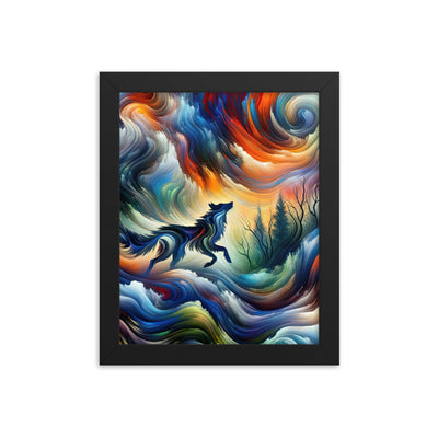 Alpen Abstraktgemälde mit Wolf Silhouette in lebhaften Farben (AN) - Premium Poster mit Rahmen xxx yyy zzz 20.3 x 25.4 cm
