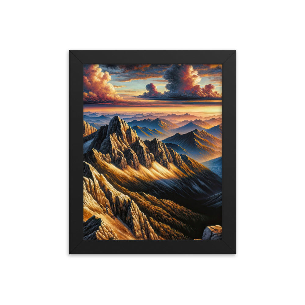 Alpen in Abenddämmerung: Acrylgemälde mit beleuchteten Berggipfeln - Premium Poster mit Rahmen berge xxx yyy zzz 20.3 x 25.4 cm