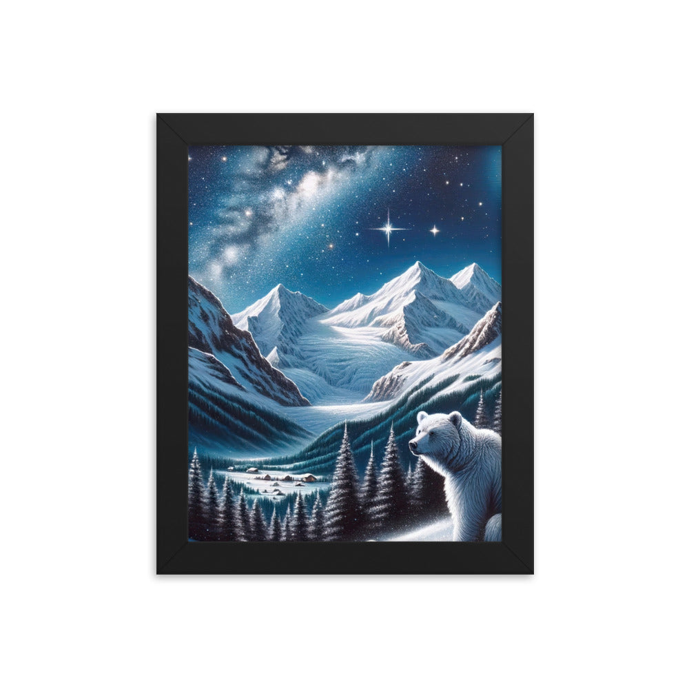 Sternennacht und Eisbär: Acrylgemälde mit Milchstraße, Alpen und schneebedeckte Gipfel - Premium Poster mit Rahmen camping xxx yyy zzz 20.3 x 25.4 cm