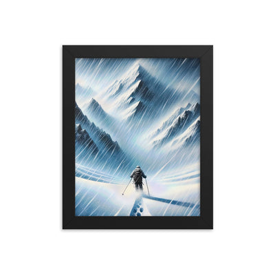 Wanderer und Bergsteiger im Schneesturm: Acrylgemälde der Alpen - Premium Poster mit Rahmen wandern xxx yyy zzz 20.3 x 25.4 cm