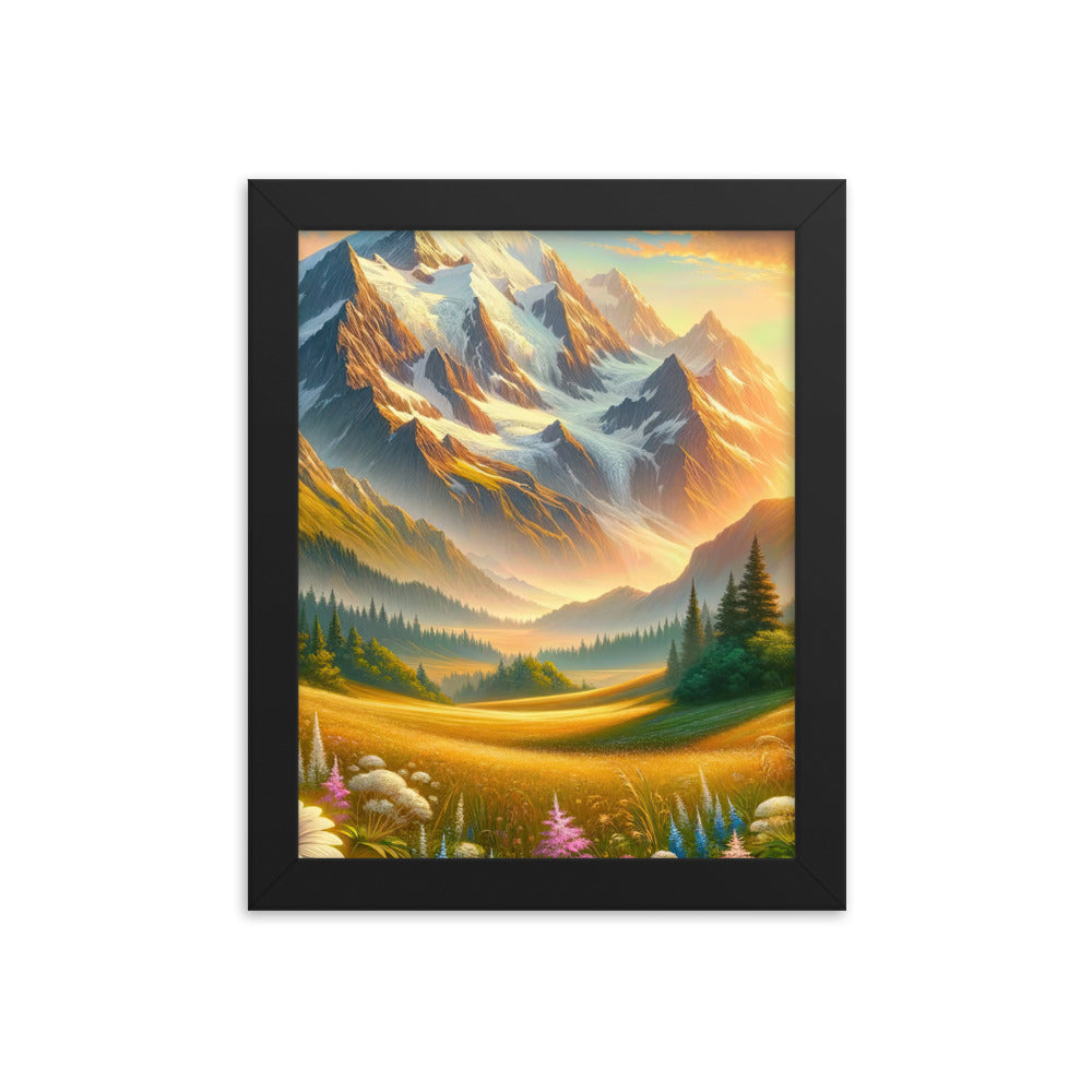 Heitere Alpenschönheit: Schneeberge und Wildblumenwiesen - Premium Poster mit Rahmen berge xxx yyy zzz 20.3 x 25.4 cm