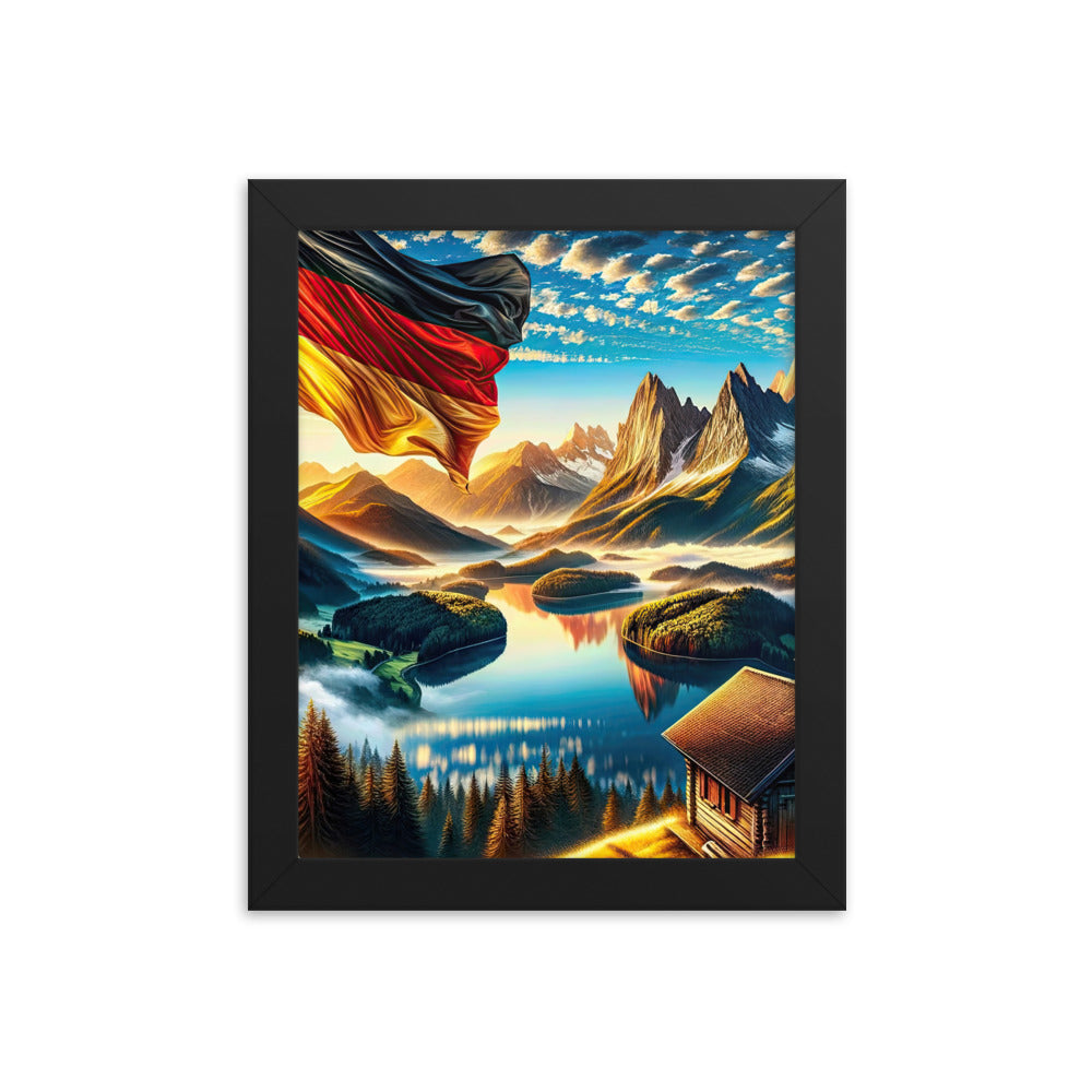 Alpen Gebirge im Morgenlicht: Kunstwerk mit Deutsche Flagge - Premium Poster mit Rahmen berge xxx yyy zzz 20.3 x 25.4 cm