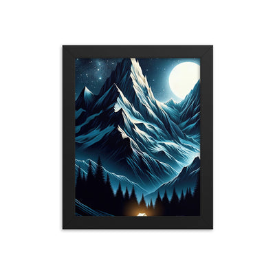 Alpennacht mit Zelt: Mondglanz auf Gipfeln und Tälern, sternenklarer Himmel - Premium Poster mit Rahmen berge xxx yyy zzz 20.3 x 25.4 cm