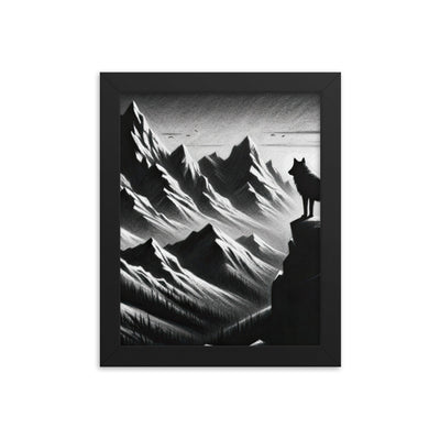Kohlezeichnung, die die stille Stille der Alpen in der Winterdämmerung verkörpert. Wolf auf einem Berghügel (AN) - Enhanced Matte Paper xxx yyy zzz 20.3 x 25.4 cm
