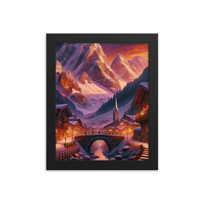 Magische Alpenstunde: Digitale Kunst mit warmem Himmelsschein über schneebedeckte Berge - Premium Poster mit Rahmen berge xxx yyy zzz 20.3 x 25.4 cm