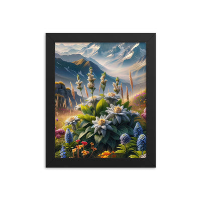 Alpine Flora: Digitales Kunstwerk mit lebendigen Blumen - Premium Poster mit Rahmen berge xxx yyy zzz 20.3 x 25.4 cm