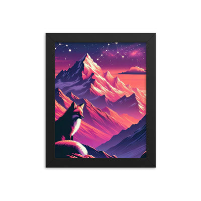 Fuchs im dramatischen Sonnenuntergang: Digitale Bergillustration in Abendfarben - Premium Poster mit Rahmen camping xxx yyy zzz 20.3 x 25.4 cm