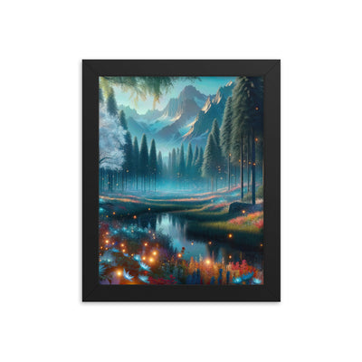 Ätherischer Alpenwald: Digitale Darstellung mit leuchtenden Bäumen und Blumen - Premium Poster mit Rahmen camping xxx yyy zzz 20.3 x 25.4 cm