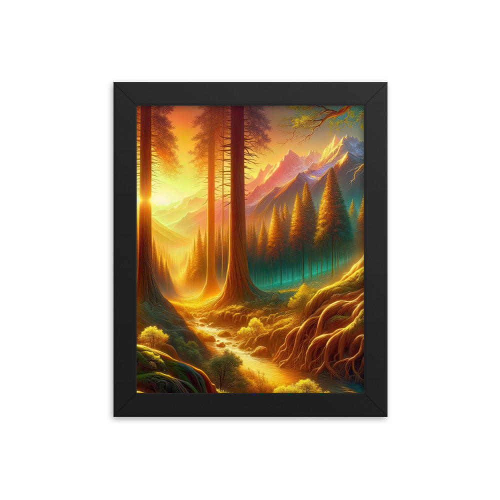 Golden-Stunde Alpenwald, Sonnenlicht durch Blätterdach - Premium Poster mit Rahmen camping xxx yyy zzz 20.3 x 25.4 cm