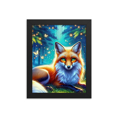Funkelnder Nachtfuchs auf Waldlichtung mit Feuerwerk - Premium Poster mit Rahmen camping xxx yyy zzz 20.3 x 25.4 cm
