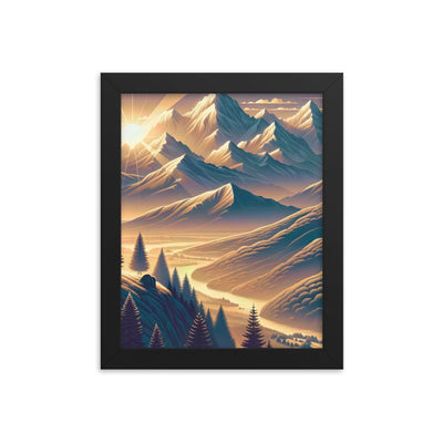 Alpen-Morgendämmerung, erste Sonnenstrahlen auf Schneegipfeln - Premium Poster mit Rahmen berge xxx yyy zzz 20.3 x 25.4 cm