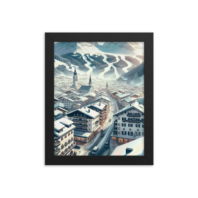 Winter in Kitzbühel: Digitale Malerei von schneebedeckten Dächern - Premium Poster mit Rahmen berge xxx yyy zzz 20.3 x 25.4 cm