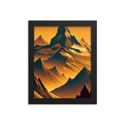 Fuchs in Alpen-Sonnenuntergang, goldene Berge und tiefe Täler - Premium Poster mit Rahmen camping xxx yyy zzz 20.3 x 25.4 cm