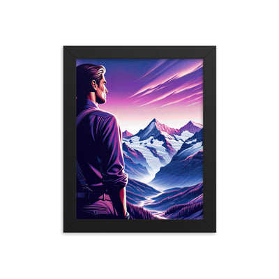 Wanderer in alpiner Dämmerung, schneebedeckte Gipfel ins Unendliche - Premium Poster mit Rahmen wandern xxx yyy zzz 20.3 x 25.4 cm