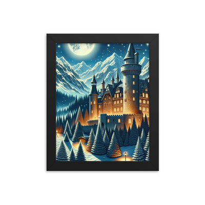 Mondhelle Schlossnacht in den Alpen, sternenklarer Himmel - Premium Poster mit Rahmen berge xxx yyy zzz 20.3 x 25.4 cm