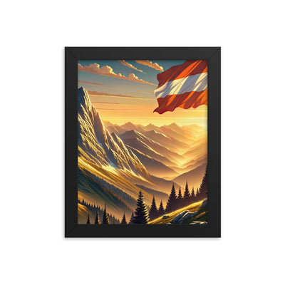 Ruhiger Alpenabend mit österreichischer Flagge und goldenem Sonnenuntergang - Premium Poster mit Rahmen berge xxx yyy zzz 20.3 x 25.4 cm