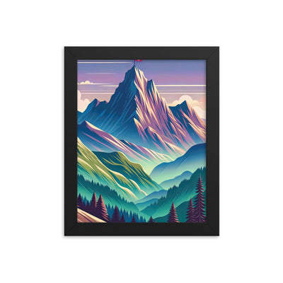 Harmonische Berglandschaft mit Schweizer Flagge auf Gipfel - Premium Poster mit Rahmen berge xxx yyy zzz 20.3 x 25.4 cm