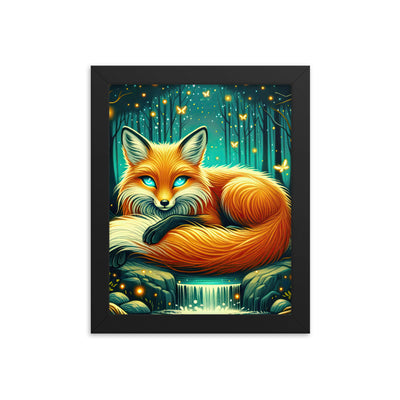 Bezaubernder Fuchs auf erleuchteter mystischer Waldlichtung - Premium Poster mit Rahmen camping xxx yyy zzz 20.3 x 25.4 cm
