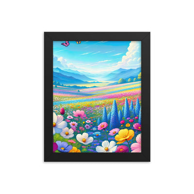 Weitläufiges Blumenfeld unter himmelblauem Himmel, leuchtende Flora - Premium Poster mit Rahmen camping xxx yyy zzz 20.3 x 25.4 cm