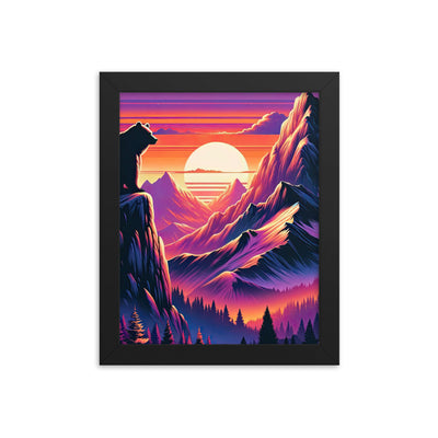Alpen-Sonnenuntergang mit Bär auf Hügel, warmes Himmelsfarbenspiel - Premium Poster mit Rahmen camping xxx yyy zzz 20.3 x 25.4 cm