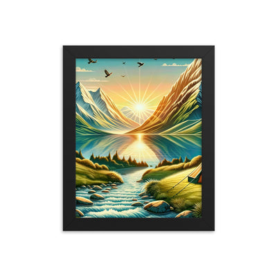 Zelt im Alpenmorgen mit goldenem Licht, Schneebergen und unberührten Seen - Premium Poster mit Rahmen berge xxx yyy zzz 20.3 x 25.4 cm