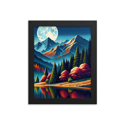 Ruhiger Herbstabend in den Alpen, grün-rote Berge - Premium Poster mit Rahmen berge xxx yyy zzz 20.3 x 25.4 cm