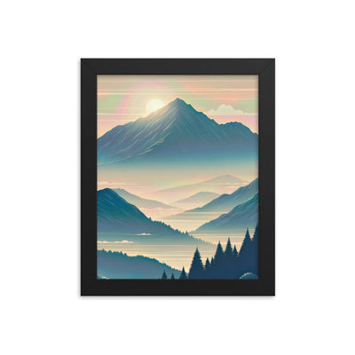 Bergszene bei Morgendämmerung, erste Sonnenstrahlen auf Bergrücken - Premium Poster mit Rahmen berge xxx yyy zzz 20.3 x 25.4 cm