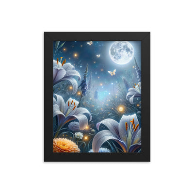 Ätherische Mondnacht auf blühender Wiese, silbriger Blumenglanz - Premium Poster mit Rahmen camping xxx yyy zzz 20.3 x 25.4 cm