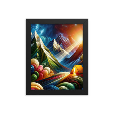 Abstrakte Bergwelt in lebendigen Farben mit Zelt - Premium Poster mit Rahmen camping xxx yyy zzz 20.3 x 25.4 cm