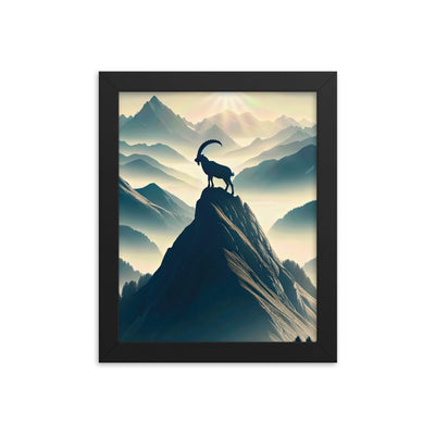 Morgendlicher Steinbock auf Alpengipfel, steile Berghänge - Premium Poster mit Rahmen berge xxx yyy zzz 20.3 x 25.4 cm