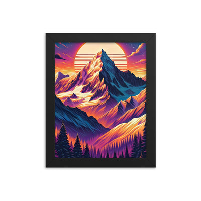 Lebendiger Alpen-Sonnenuntergang, schneebedeckte Gipfel in warmen Tönen - Premium Poster mit Rahmen berge xxx yyy zzz 20.3 x 25.4 cm