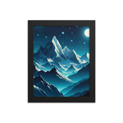 Sternenklare Nacht über den Alpen, Vollmondschein auf Schneegipfeln - Premium Poster mit Rahmen berge xxx yyy zzz 20.3 x 25.4 cm