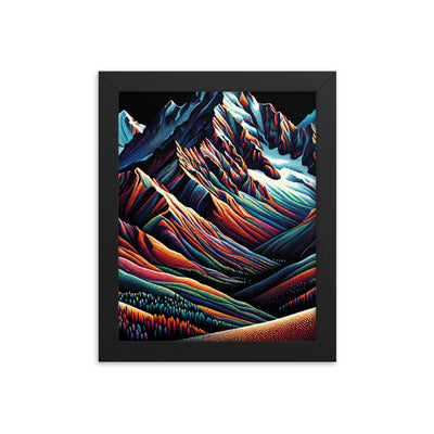 Pointillistische Darstellung der Alpen, Farbpunkte formen die Landschaft - Premium Poster mit Rahmen berge xxx yyy zzz 20.3 x 25.4 cm
