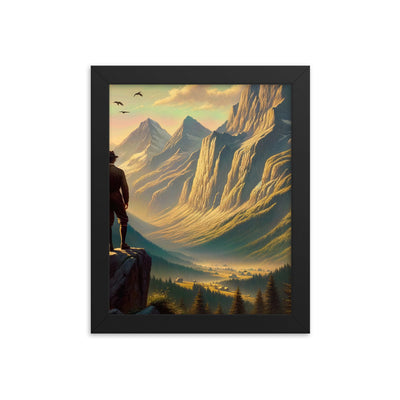 Ölgemälde eines Schweizer Wanderers in den Alpen bei goldenem Sonnenlicht - Premium Poster mit Rahmen wandern xxx yyy zzz 20.3 x 25.4 cm