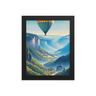 Ölgemälde einer ruhigen Szene in Luxemburg mit Heißluftballon und blauem Himmel - Premium Poster mit Rahmen berge xxx yyy zzz 20.3 x 25.4 cm
