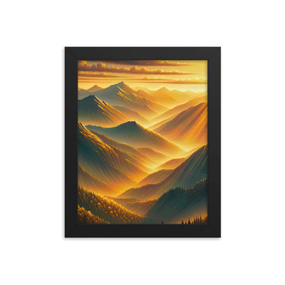 Ölgemälde der Berge in der goldenen Stunde, Sonnenuntergang über warmer Landschaft - Premium Poster mit Rahmen berge xxx yyy zzz 20.3 x 25.4 cm