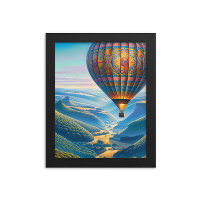 Ölgemälde einer ruhigen Szene mit verziertem Heißluftballon - Premium Poster mit Rahmen berge xxx yyy zzz 20.3 x 25.4 cm