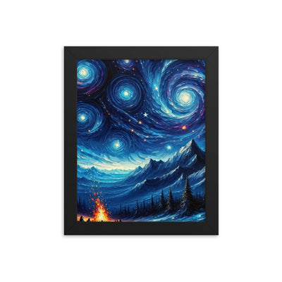 Sternennacht über den Alpen inspiriertes Ölgemälde, mystischer Nachthimmel in Blau - Premium Poster mit Rahmen camping xxx yyy zzz 20.3 x 25.4 cm