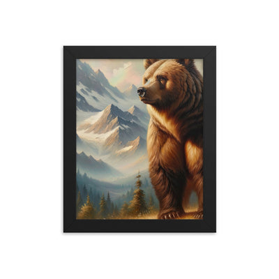 Ölgemälde eines königlichen Bären vor der majestätischen Alpenkulisse - Premium Poster mit Rahmen camping xxx yyy zzz 20.3 x 25.4 cm