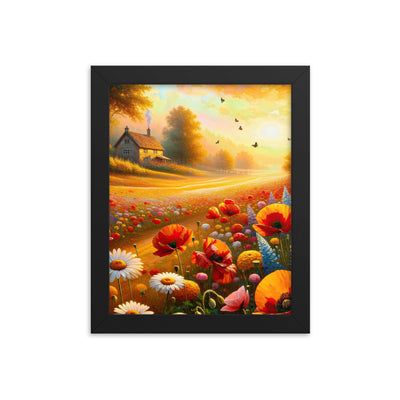 Ölgemälde eines Blumenfeldes im Sonnenuntergang, leuchtende Farbpalette - Premium Poster mit Rahmen camping xxx yyy zzz 20.3 x 25.4 cm