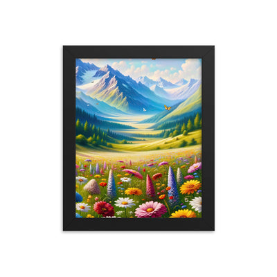 Ölgemälde einer ruhigen Almwiese, Oase mit bunter Wildblumenpracht - Premium Poster mit Rahmen camping xxx yyy zzz 20.3 x 25.4 cm
