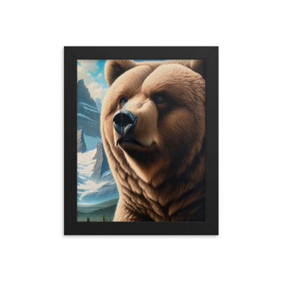 Realistisches Ölgemälde eines männlichen Bären in den Bergen mit Fokus auf Stärke und Schärfe - Premium Poster mit Rahmen camping xxx yyy zzz 20.3 x 25.4 cm