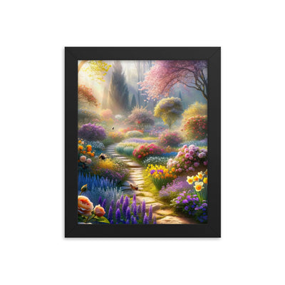 Foto einer Gartenszene im Frühling mit Weg durch blühende Rosen und Veilchen - Premium Poster mit Rahmen camping xxx yyy zzz 20.3 x 25.4 cm